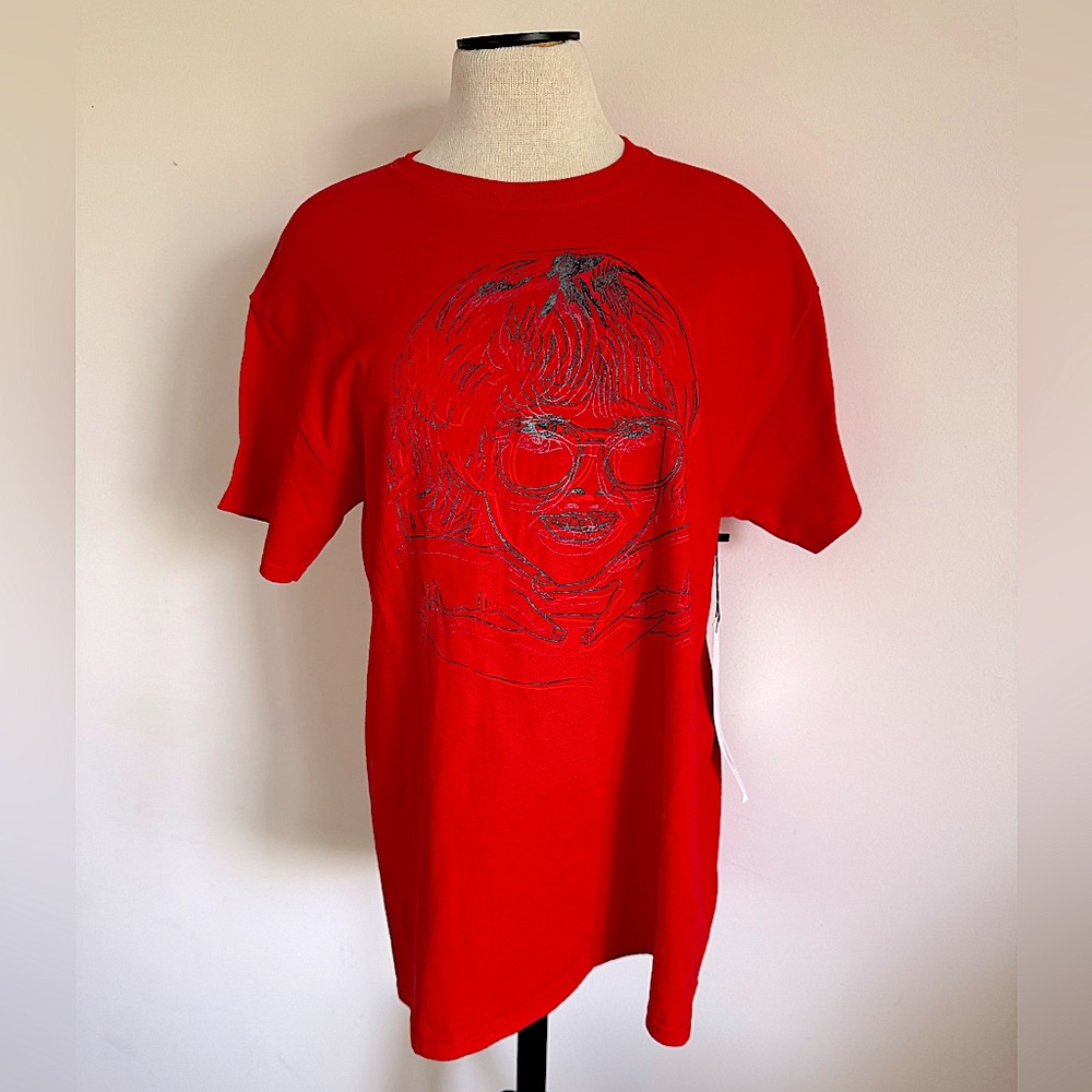 JEFF NY Vintage Pinup Girl Prom Queen Hand Printed One of a Kind Red T-Shirt NEW